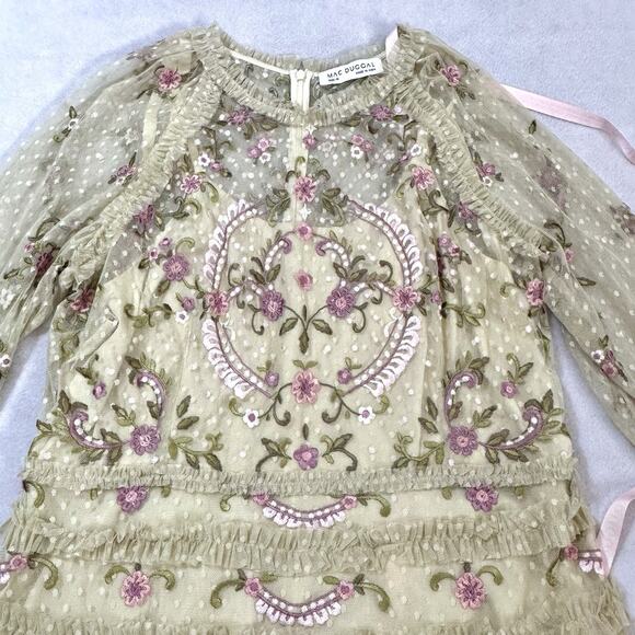 Mac Duggal 8030 Floral Ruffle Tiered Gown Size 16 Mesh Polka Dot Long Sleeve NWT - Picture 8 of 16